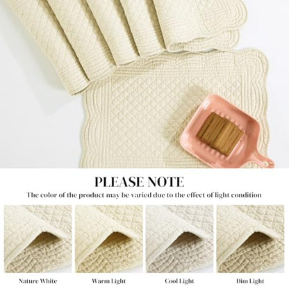 HOMBYS Quilted Placemats Set of 6 Washable-13x18 inches Rectangular Placemats for Kitchen Table-100% Cotton Fabric Rectangular Table Mats, (Flax) - color: Flax