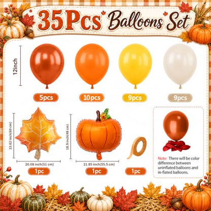 Fall Balloons 12Inch Burnt Orange Mustard Yellow Beige Thanksgiving Balloon - color: Orange Yellow White Leaf