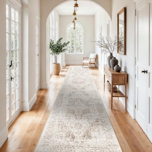 3x15 Washable Hallway Runner Rug: Long Vintage Soft Non Slip Rug IvoryBeige - color: Ivory/Beige, size: 3x15