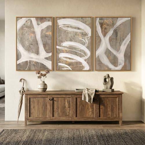 Large Framed Neutral Beige Abstract Wall Art for Living Room, 3 Piece 24x36 - color: Neutral Taupe, size: 24" W x 36" H x 3pcs