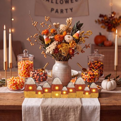 Yousoontic Lighted Candy Corn Decor for Halloween Fall Table Centerpieces - style: Candy Corn