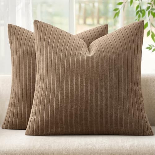 MIULEE Set of 2 Cocoa Brown Textured Striped Throw Pillow Covers 20x20 Inch - color: Cocoa Brown, size: 20" x 20" (Pack of 2)
