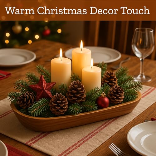 Mie Creations 16.5'' Large Wooden Dough Bowl for Decor, Table Centerpiece