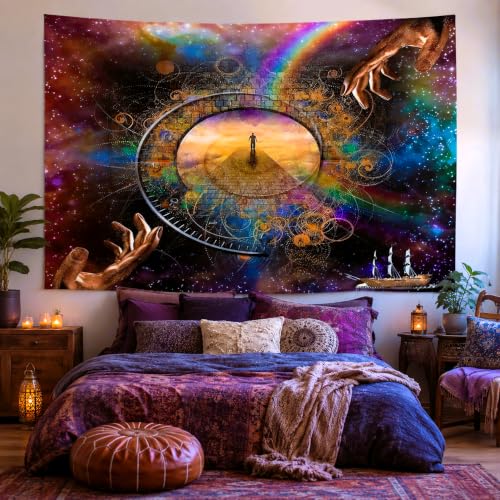 Delur Clock Time Travel Tapestry Galaxy Universe Starry Sky Wall Hanging Tapestry Milky Way Outer Space Abstract Psychedelic Nebula Headboard for Bedroom Living Room Home Decor (59.1" x 78.7") - color: Clock Time Travel, size: 59.1"L x 78.7"W