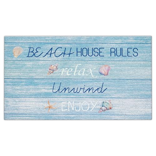 Jvpke Beach Door Mat, Beach House Rules Relax Unwind Enjoy Door Mat Indoor Outdoor Entrance Porch, Coastal Beachy Bath Mats for Bathroom, Beachy Welcome Mats for Front Door, 17x30 Inches - color: Beach House Rules