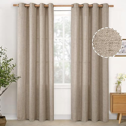 YoungsTex Oatmeal Linen Curtains for Living Room, Burlap Drapes Grommet - color: Dark Oatmeal, size: 52"W x 84"L (Pack of 2)