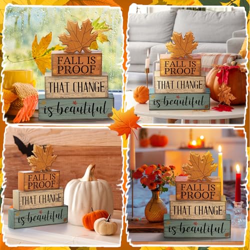 Lineshading 4 Pcs Fall Decoration For Home Wooden Maple Leaf Stacked Decor - style: Maple Leaf