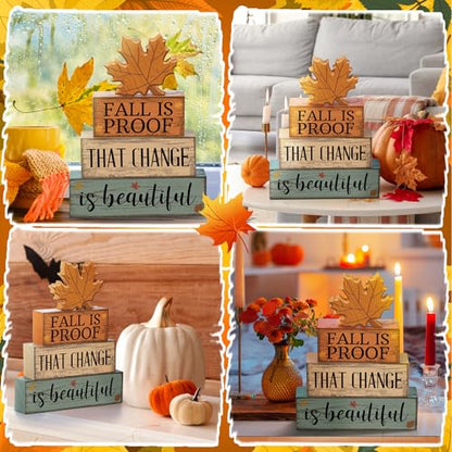 Lineshading 4 Pcs Fall Decoration For Home Wooden Maple Leaf Stacked Decor - style: Maple Leaf