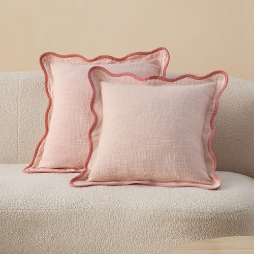 Double Stitch 100% Cotton Scalloped Throw Pillow Covers, Shell Pink - color: Shell Pink, size: 20" x 20" (Pack of 2)