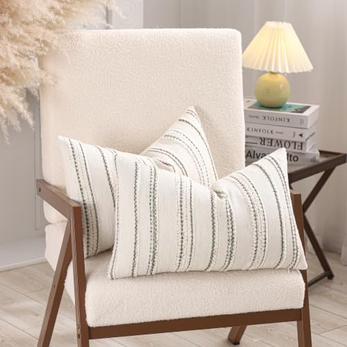 Boho Jacquard Throw Pillow Covers 12x20 Inch Set of 2 Beige Green - color: Beige+green, size: 20" x 12" (Pack of 2)