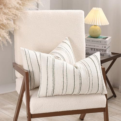 Boho Jacquard Throw Pillow Covers 12x20 Inch Set of 2 Beige Green - color: Beige+green, size: 20" x 12" (Pack of 2)