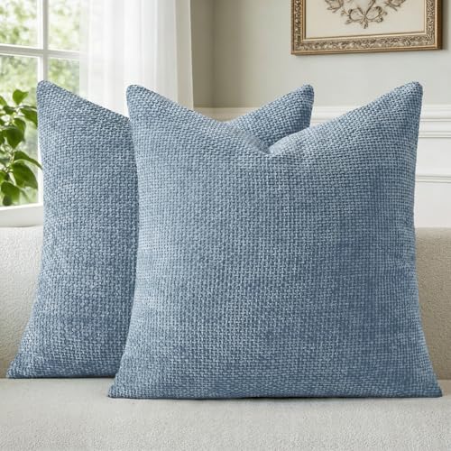 a moment Blue Chenille Throw Pillow Covers 16x16 Inch Pack of 2 Modern Decorative Throw Pillow Covers Farmhouse Cross Covers Home Decor for Sofa Bedroom Living Room - color: Blue, size: 16" x 16" (Pack of 2)