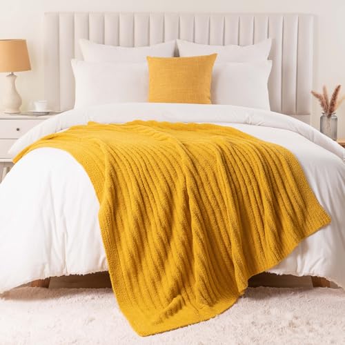 Battilo Yellow Throw Blanket for Couch, Fluffy Soft Blankets, 50"x60" - color: Yellow, size: 50"x60"