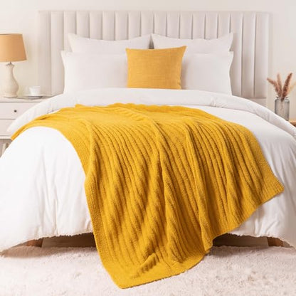 Battilo Yellow Throw Blanket for Couch, Fluffy Soft Blankets, 50"x60" - color: Yellow, size: 50"x60"