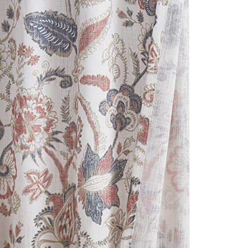 Kayne Studio Navy Red Jacobean Floral Rod Pocket Semi Sheer Curtains 84Inch - color: Navy Red, size: 52"W x 84"L (Pack of 2)