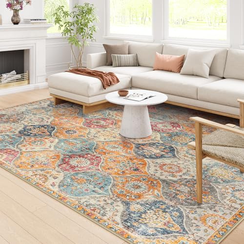 Lahome Moroccan Washable Rugs 8x10, 8x10 Rugs for Living Room Bedroom - color: Burnt Orange/Teal Multi, size: 8' X 10' (Rectangular)