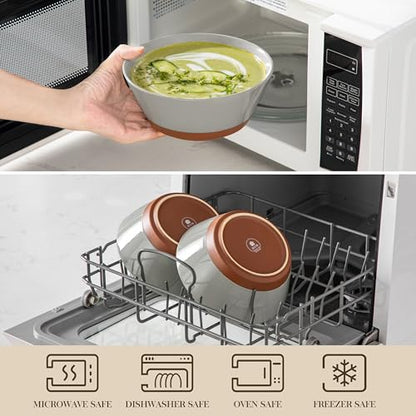 MALACASA Soup Bowls, Ceramic Salad Bowls Set of 4, 36oz Ceramic Bowls - color: Grey&Brown, size: 36oz