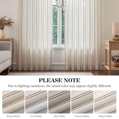 MYSKY HOME Light Brown Striped Linen Curtains for Living Room 96 Inch 2 Pcs - color: Light Brown, size: 50"W x 96"L (Pack of 2)