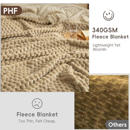 PHF Soft Cozy Fleece Blanket King Size, 340GSM Lightweight Warmth, Khaki - color: Khaki, size: King(108"x90")
