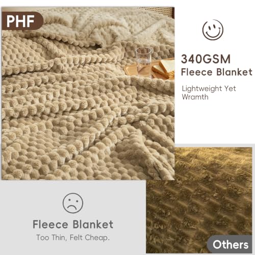 PHF Soft Cozy Fleece Blanket Queen Size, 340GSM Lightweight Warmth, Khaki - color: Khaki, size: Queen(90"x90")