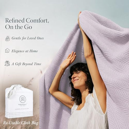 Threadmill Luxury 100% Cotton Twin Herringbone Blanket, Lilac - color: Lilac, size: Twin (68" x 92")
