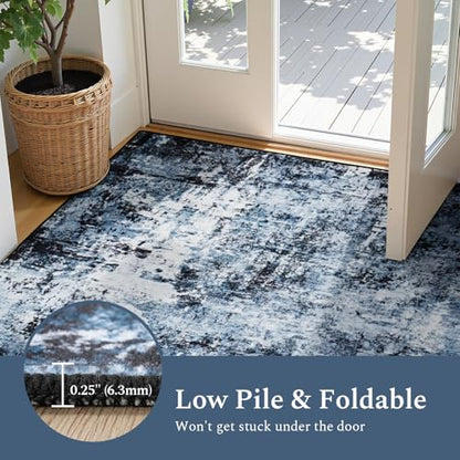 Rugflix 2'6"x8' Runner Rug for Hallway, Washable Navy Blue Long Runners - color: 01-ocean Blue, size: 2'6" x 8' (Runner)