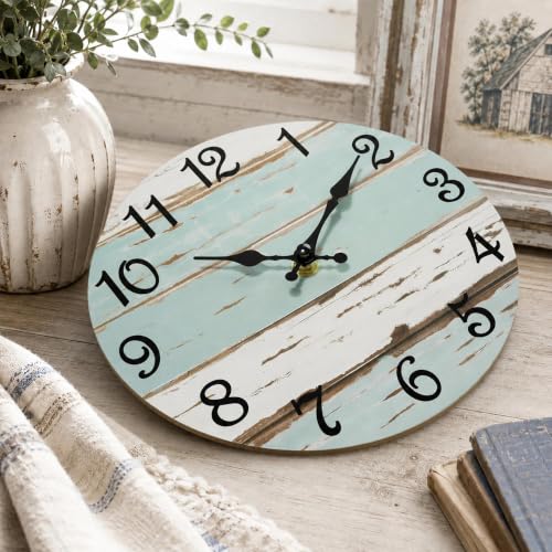 CHYLIN Wall Clock Silent Non-Ticking Battery Operated Blue White Coastal - color: C-blue White, size: 8 inch
