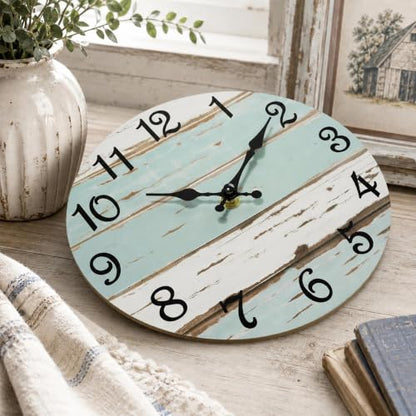 CHYLIN Wall Clock Silent Non-Ticking Battery Operated Blue White Coastal - color: C-blue White, size: 8 inch