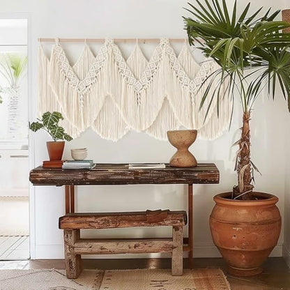 Macrame Wall Hanging Wedding Hanger Tassel Knotting Boho Decor 47"W*25"L - color: Beige1
