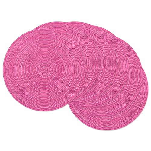 SHACOS Hot Pink Round Braided Placemats Set of 6 Washable Fabric Place Mat - color: Hot Pink, size: Set of 6