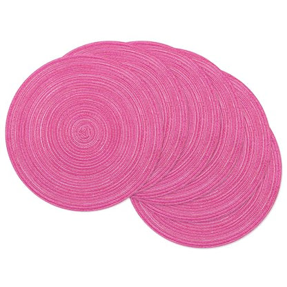 SHACOS Hot Pink Round Braided Placemats Set of 6 Washable Fabric Place Mat - color: Hot Pink, size: Set of 6