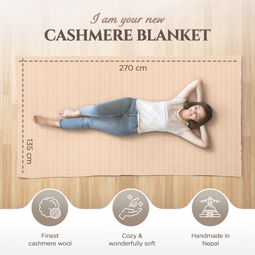 Cashmere Blanket – Hand Woven 100% Cashmere Wool Throw Blanket, 135 x 270 cm – Plain Cozy, and Soft Blanket for Bed, Sofa, or Couch - Made in Nepal - color: Brown