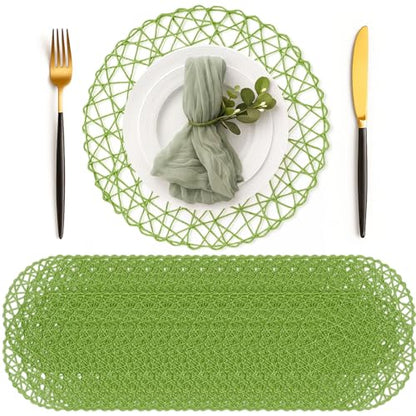 Geosar 24 Pcs Round Paper Placemats Braided Bulk, Green, 24 Pcs - color: Green