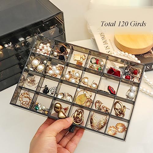 YUFONG Earring Storage Box Organizer 5 Drawers with 120 Small Compartments - color: Clear Black