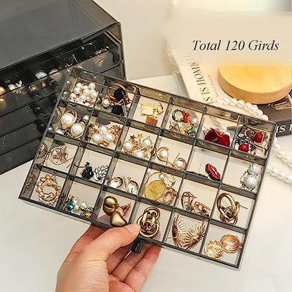 YUFONG Earring Storage Box Organizer 5 Drawers with 120 Small Compartments - color: Clear Black