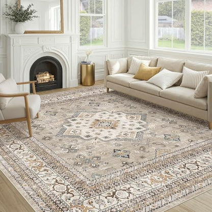 cotiled 9x9 Area Rug for Living Room, Washable, Traditional, Beige - color: Beige, size: 9' x 9' (Square)