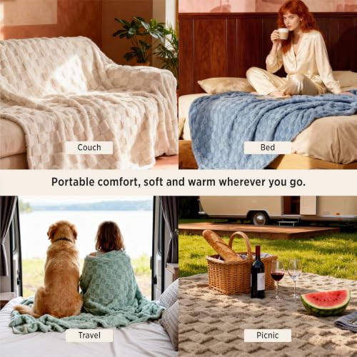 Bedsure Checkered Soft Cozy Full Blanket for Bed, Sage Green, 84"×90" - color: 01 Sage Green, size: Full (84" X 90")