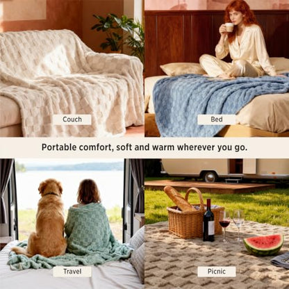Bedsure Checkered Soft Cozy Fleece Blanket Full Size, Ashley Blue, 84"×90" - color: 02 Ashley Blue, size: Full (84" X 90")
