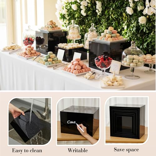 Leinuosen 7 Pcs Extra Large Acrylic Buffet Risers, 8-14" Square, Black - color: Black, size: 8" to 14", style: Square