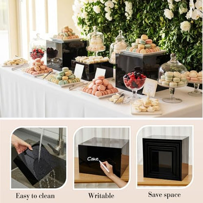 Leinuosen 7 Pcs Extra Large Acrylic Buffet Risers, 8-14" Square, Black - color: Black, size: 8" to 14", style: Square