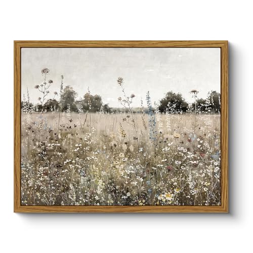 ARPEOTCY Vintage Framed Canvas Wall Art, 8x10inch, Classical Wildflowers Field Sky Farmhouse Pictures Wall Decor, Art Prints for Home Decor Aesthetic, Paintings for Living Room Office Decorations - color: Flower Field and Sky, size: 10"L x 8"W