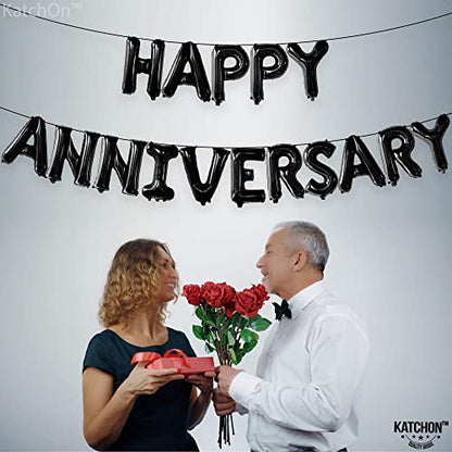 KatchOn Happy Anniversary Balloons Black 16 Inch, Anniversary Decorations - style: Black