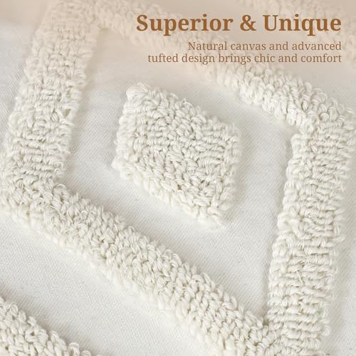 Boho Tufted Throw Pillow Covers 18x18 Inch with Tassels, White - color: Ivory Geo Tufted