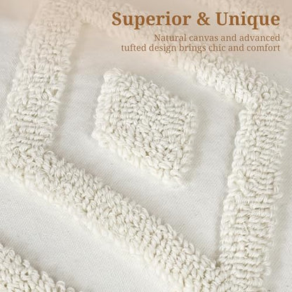 Boho Tufted Throw Pillow Covers 18x18 Inch with Tassels, White - color: Ivory Geo Tufted
