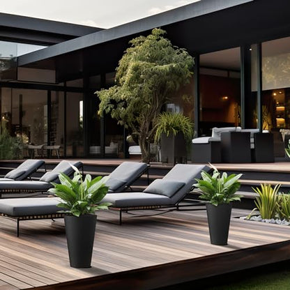 Kante Set of 2 Black Plastic Round Planters 15" Tall Home & Outdoor - color: Black, size: 15" H