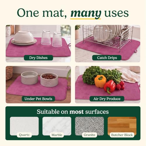 Cuisinart Dish Drying Mat for Kitchen Counter, 2Pack XL 18x24in, Microfiber - color: Hearts Pink