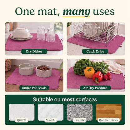 Cuisinart Dish Drying Mat for Kitchen Counter, 2Pack XL 18x24in, Microfiber - color: Hearts Pink