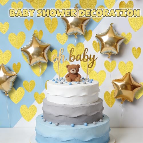 Glitter Gold Heart-Garland Party Streamers Valentines-Decorations - 56ft Glitter Silver Hanging Paper Banner Birthday Sweetheart Baby Shower Galentines Day Photoshoot Props Christmas Decor - color: Glitter Gold