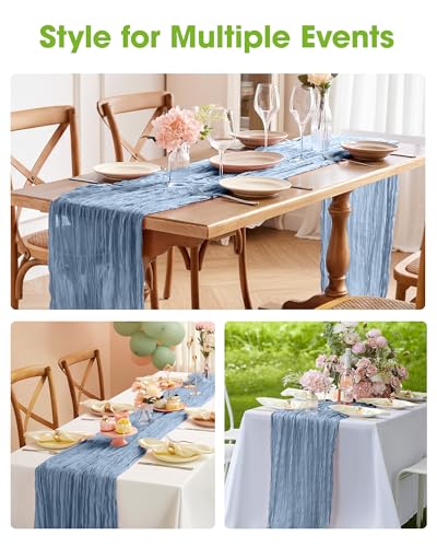 Pureegg 3 Pack Cheesecloth Table Runner 120 Inch Dusty Blue - color: Dusty Blue, size: 120" - 3 Packs