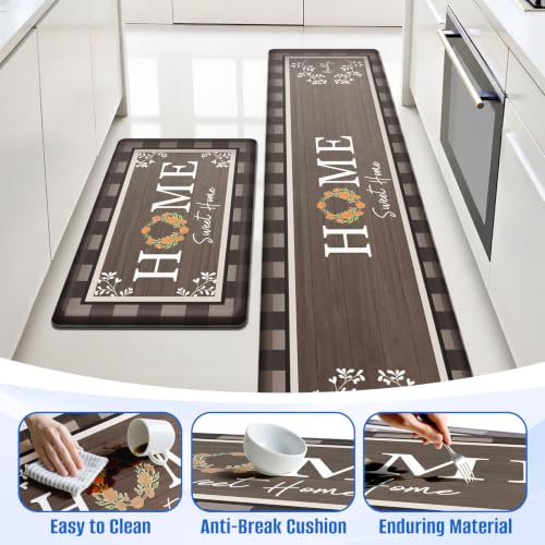 Kitchen Mats 2PCS, Anti Fatigue Rugs, 17.3x30+17.3x70in, Brown - color: Brown, size: 17.3’’x 30’’+ 17.3’’x 70’’